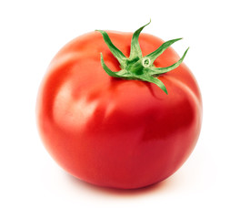 Red tomato isolated on the white background with clipping path. One of the best isolated tomatoes that you have seen.