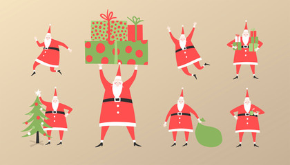 Vector illustration of Santa Claus in different poses