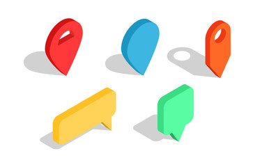 Set of isometric map pointers. Multicolor map pin icons.