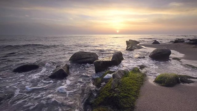 Video with beautiful morning view of the Black sea coast, Bulgaria 