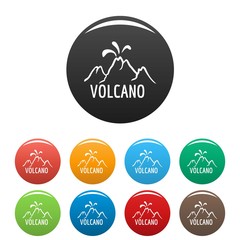 Volcano eruption icons set 9 color vector isolated on white for any design