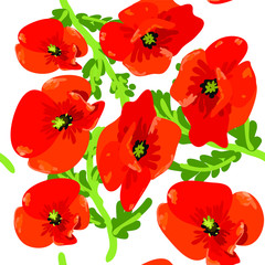 Seamless pattern with red poppy flowers vector eps 10
