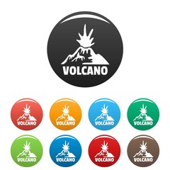 Erupting volcano icons set 9 color vector isolated on white for any design