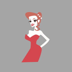 Beautiful girl with red color hair portrait isolated on gray background. Vector illustration.