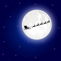 Obraz na płótnie Canvas Santa Claus is flying in a sleigh on the northern Christmas deer