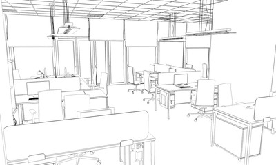 Fototapeta premium office contour visualization, 3D illustration, sketch, outline