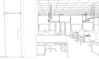 Fototapeta premium office contour visualization, 3D illustration, sketch, outline