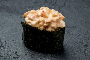 Gunkan sushi with spicy crab