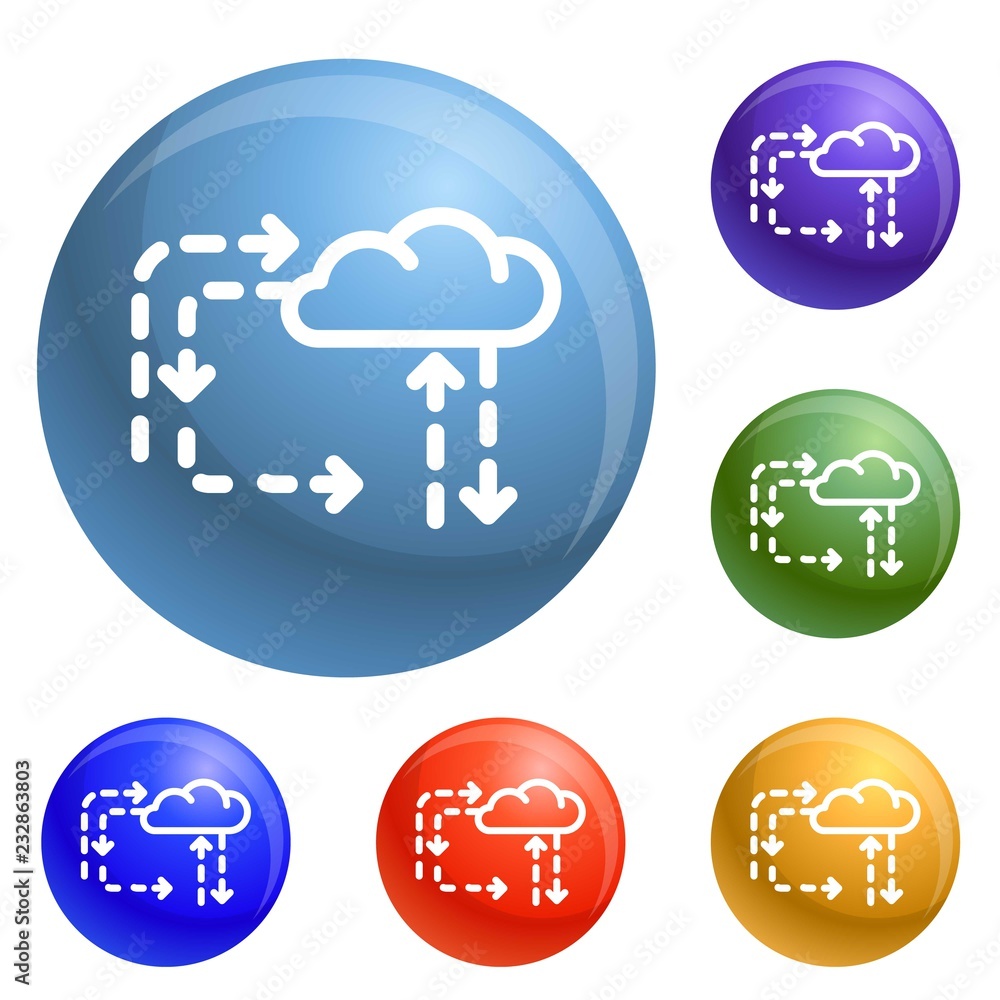 Poster cloud direction icons set vector 6 color isolated on white background