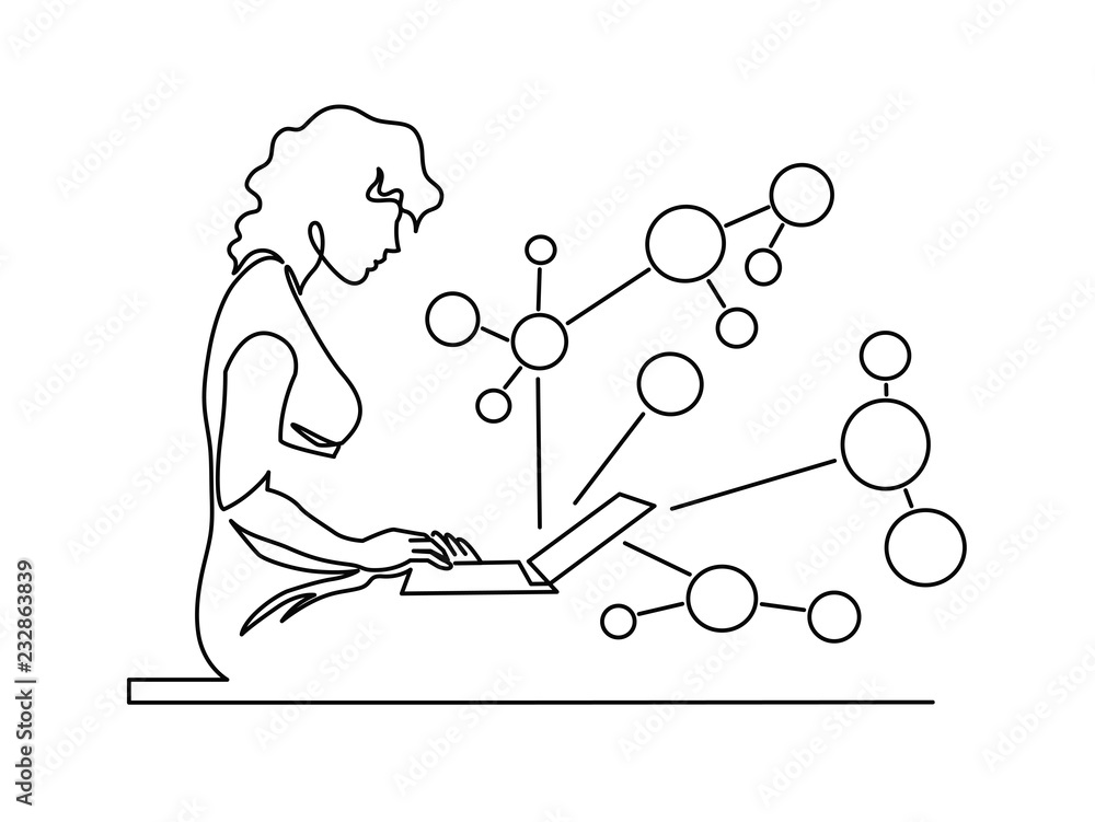 Wall mural woman chatting continuous one line vector drawing