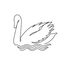 Swan continuous one line vector drawing.