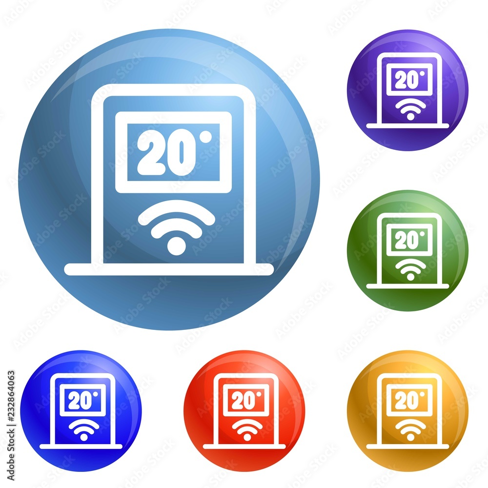 Poster wifi temperature control icons set vector 6 color isolated on white background