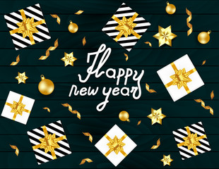 Christmas Background with golden ornaments Vector.