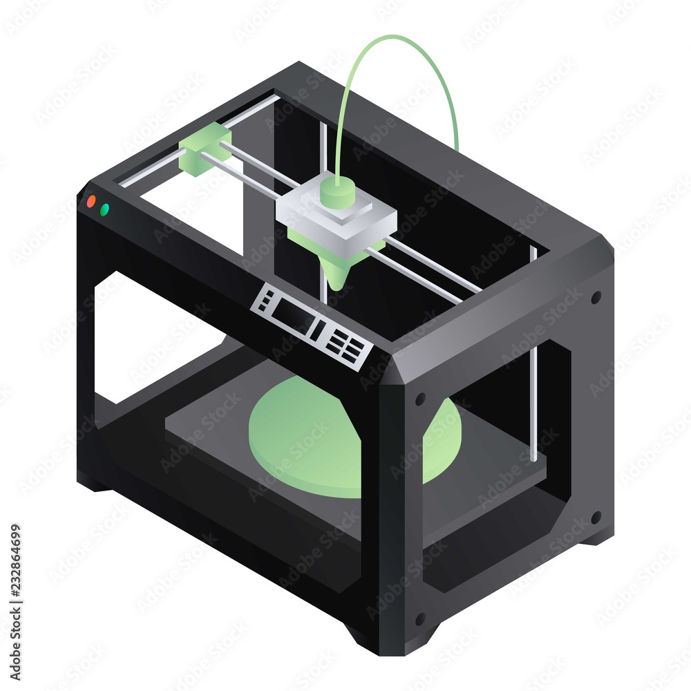 Poster 3d printer icon. isometric of 3d printer vector icon for web design isolated on white background
