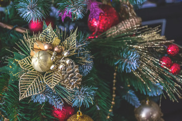 Christmas garland background Christmas house. Decorations on the Christmas tree