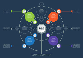 Business presentation concept with 4 or 7 points, or options. Web Template of tree, info chart or diagram. Vector infographic of technology or education process with 4 or 7 steps.