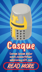 Casque concept banner. Isometric banner of casque comics vector concept for web, giftcard and postcard