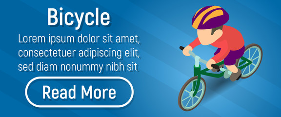 Bicycle concept banner. Isometric banner of bicycle vector concept for web, giftcard and postcard