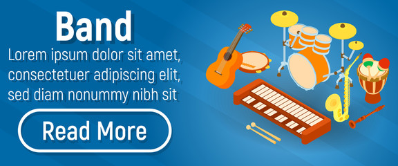 Band concept banner. Isometric banner of band vector concept for web, giftcard and postcard