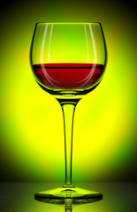 glass with red wine on green background, 3d illustration