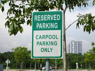 Reserved parking for people who do carpool only. Special car parks lot allocate for users who share...