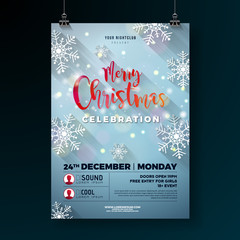 Christmas Party Flyer Illustration with Snowflakes and Typography Lettering on Lights Background. Vector Holiday Celebration Poster Design Template for Invitation or Banner.