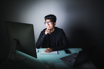 Developing programming and coding technologies on desk. Website design, Programmer working in a...