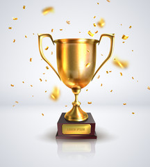 prize cup on a white background with confetti