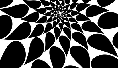 Rotating spiral symmetrical pattern. Abstract black silhouette
