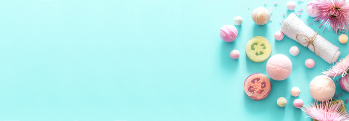 composition with spa items on a colored background