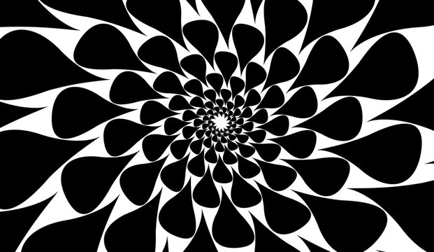 Rotating spiral symmetrical pattern. Abstract black silhouette
