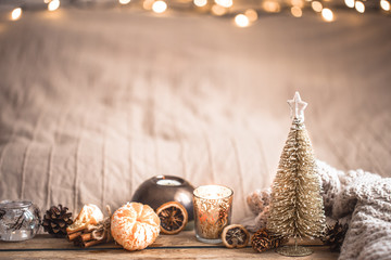 Festive Christmas cozy atmosphere with home decor
