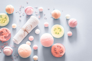 composition with spa items on a colored background
