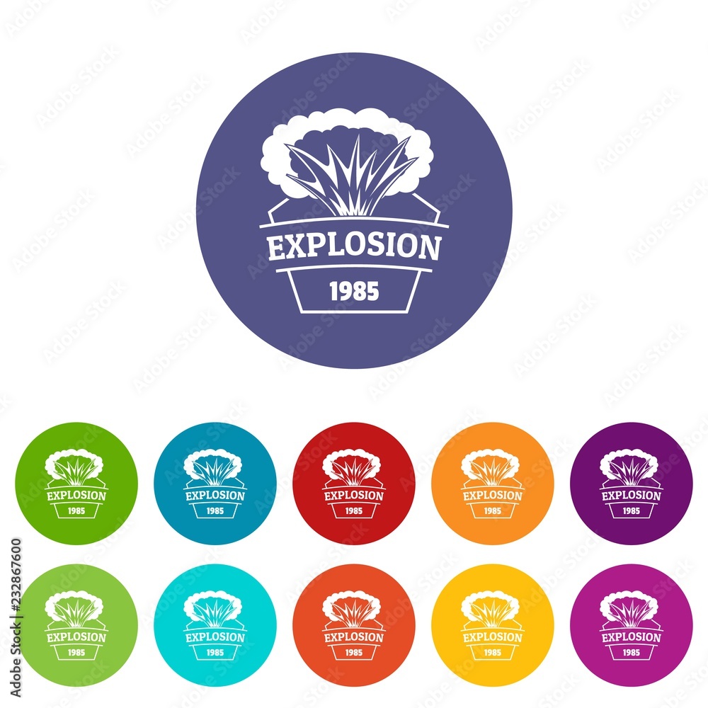 Poster fire explosion icons color set vector for any web design on white background