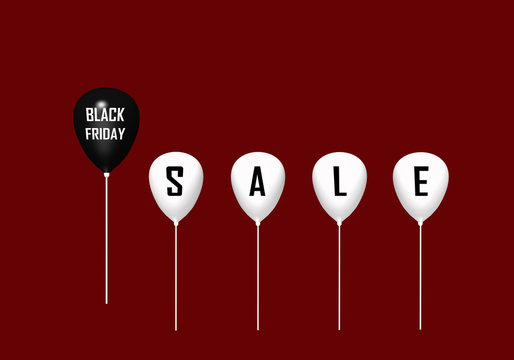 Schwarzer Luftballon mit dem Text black Friday und 4 weiße mit den Buchstaben Sale. 3d rendering