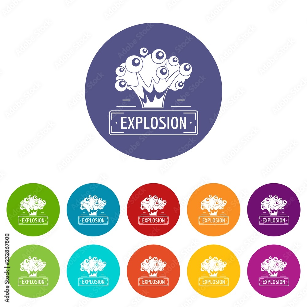 Poster art explosion icons color set vector for any web design on white background