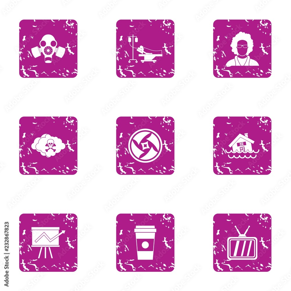 Poster jeopardy icons set. grunge set of 9 jeopardy vector icons for web isolated on white background