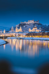 Fototapeta na wymiar Salzburg old town at twilight in winter, Austria