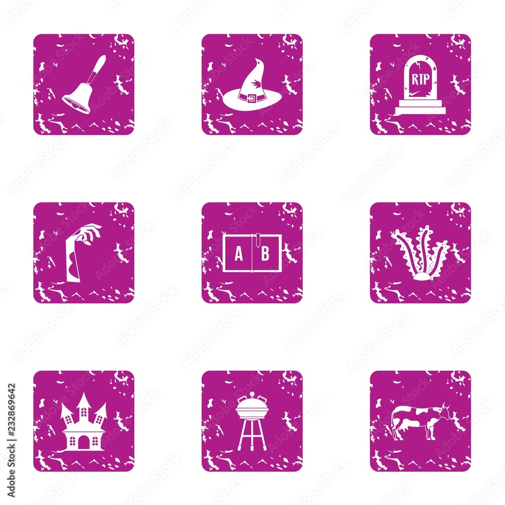 Poster perish icons set. grunge set of 9 perish vector icons for web isolated on white background