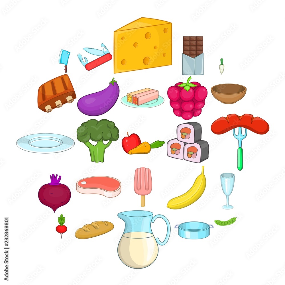 Poster useful product icons set. cartoon set of 25 useful product vector icons for web isolated on white ba