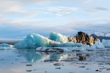Ice floes floating on the mountain lake, Iceland