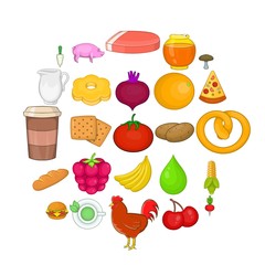 Fresh food icons set. Cartoon set of 25 fresh food vector icons for web isolated on white background