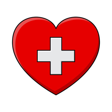 heart and cross. Vector health care icon design isolated on white background