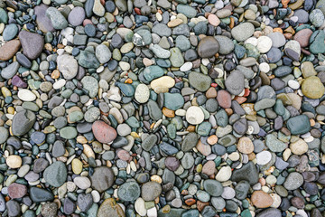 A lot of coloured pebbles on a shore for a background of natural material