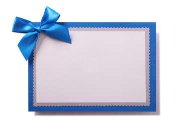 Christmas card blue bow decoration white copy space