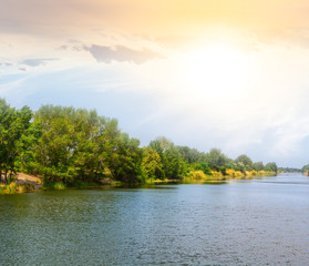 Fototapeta premium summer lake at the sunset