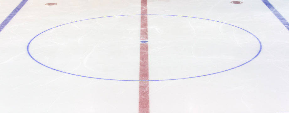 Fragment of ice hockey rink with a central circle. Concept, hockey