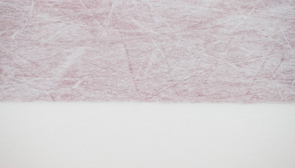 Ice hockey rink red markings closeup, winter sport background