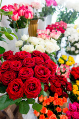 Fresh Cut Flowers And Arrangements In Florist Shop, Tracking Shot