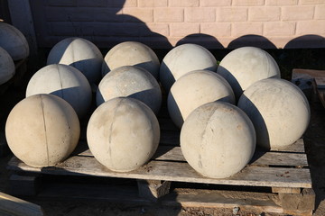 Concrete products. Rack with road borders spherical shape.